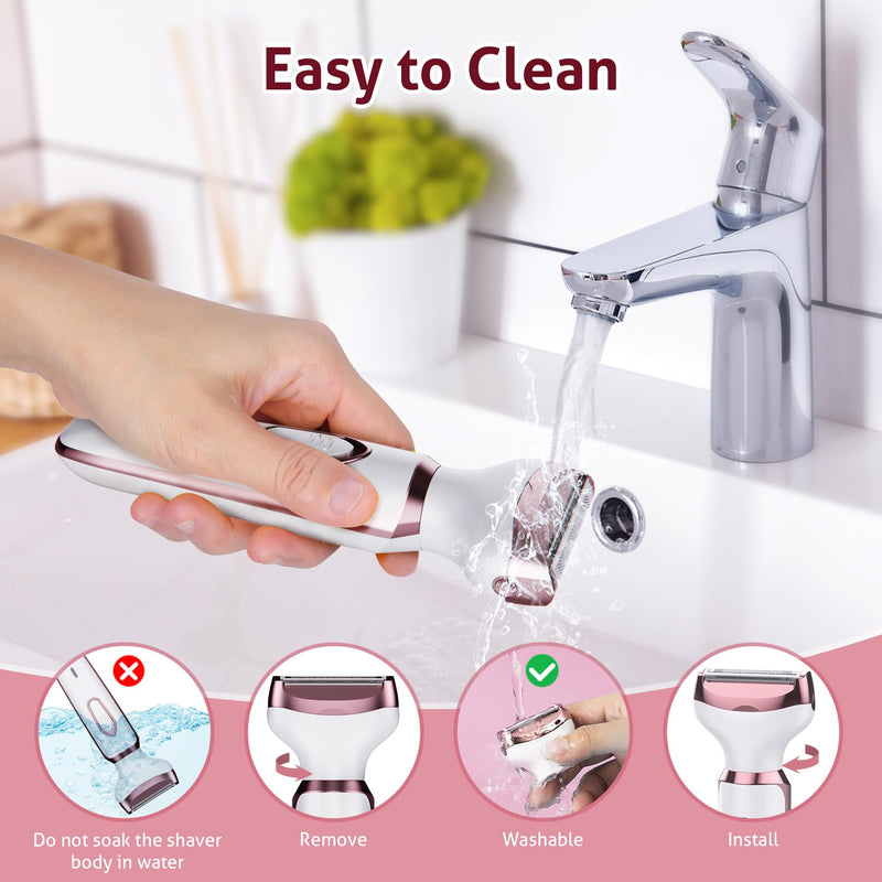 Electric Razors for Women - 4 in 1 Shavers, Pubic Hair, Legs, Arm, Underarm, Bikini, Face Shaver, Rechargeable Hair Removal Epilator, Birthday & Christmas Gifts White