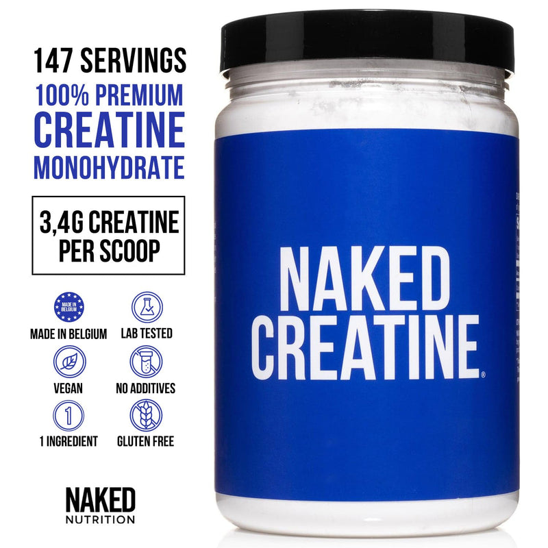 NAKED Pure Micronized Creatine Monohydrate Powder - Unflavored, 500g - Vegan, No GMOs, Gluten, Soy, Additives - Promotes Muscle Growth & Strength - 147 Servings 500g (Pack of 1)