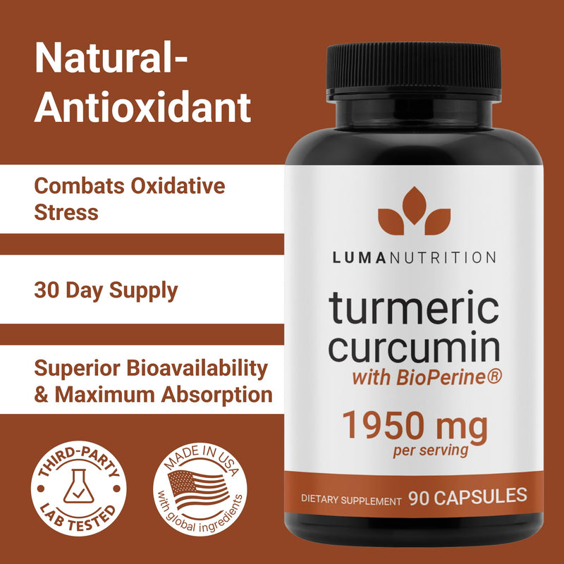 [Australia] - Luma Nutrition Turmeric Curcumin with Black Pepper - 95% Curcuminoids - 1950mg Per Serving - Premium Turmeric Supplement - with BioPerine for Max Absorption - Made in USA - 90 Capsules 