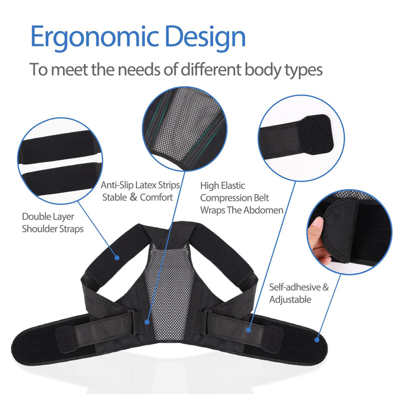 [Australia] - Back Brace Support for Women and Men, Adjustable Posture Corrector Lightweight Lumbar Support Shoulder Straightener for Neck Shoulder Upper (XL-Black) XL-Black 