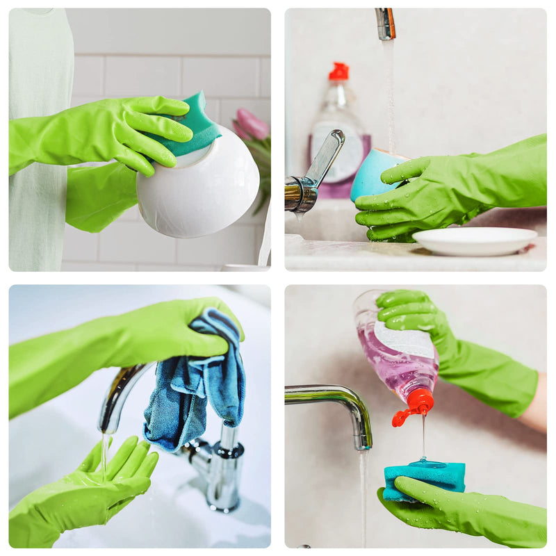 [Australia] - Rubber-Gloves Dishwashing Gloves for Cleaning-Kitchen - 2 Pairs Long Household Cleaning Gloves for Washing Dishes Medium 2 Pairs Green 