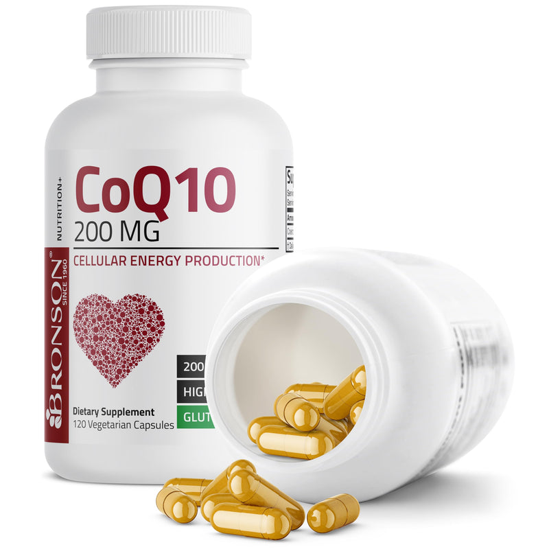 Bronson CoQ10 200 mg (Ubiquinone), High Potency, 120 Vegetarian Capsules | Cellular Energy Production, Powerful Antioxidant & Healthy Heart Function Support 120 Count (Pack of 1)
