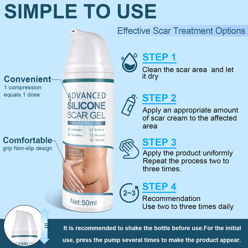 [Australia] - Advanced Scar Gel, Silicone Scar Gel, Treats Old and New Scars, Reduces the Appearance of Scars from, Body, Face, Stretch Marks, Surgical Scar, Keloids, Acne, Burns and More, 50g (1.76 Oz) 