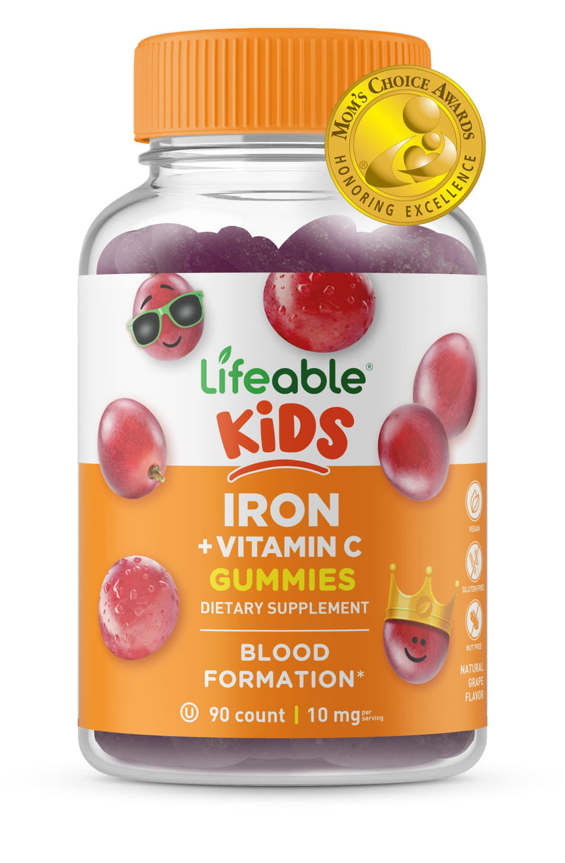 Lifeable Calcium with Vitamin D Kids + Iron & Vitamin C Kids, Gummies Bundle - Great Tasting, Vitamin Supplement, Gluten Free, GMO Free, Chewable Gummy