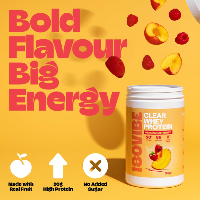 Clear Whey Protein Powder Peach & Raspberry (20 Servings) Refreshing Protein Water | Zero Added Sugar | High Protein 20g Per Serving 20 Servings