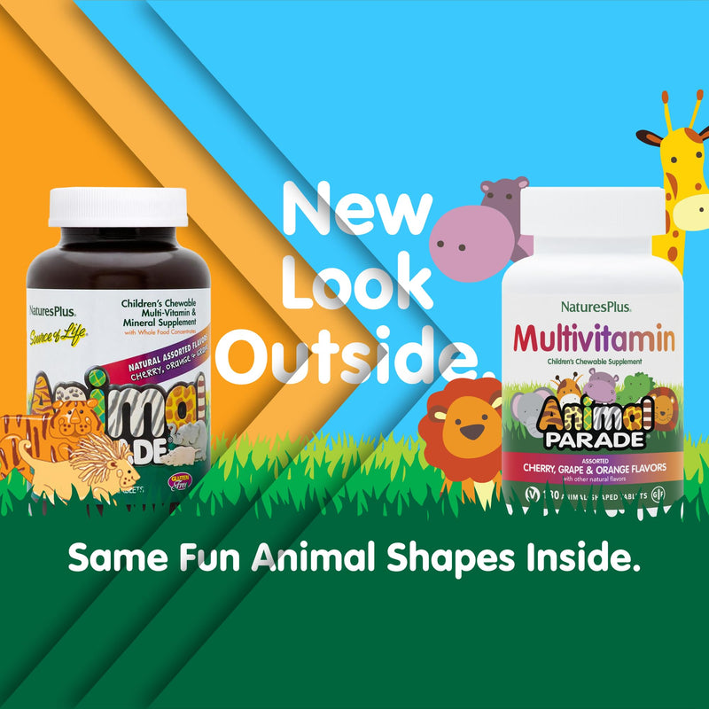 [Australia] - Natures Plus Animal Parade Children's Chewable Multivitamin - 180 Animal-Shaped Tablets - Natural Assorted Flavors - Vegetarian, Gluten Free - 90 Servings 1 