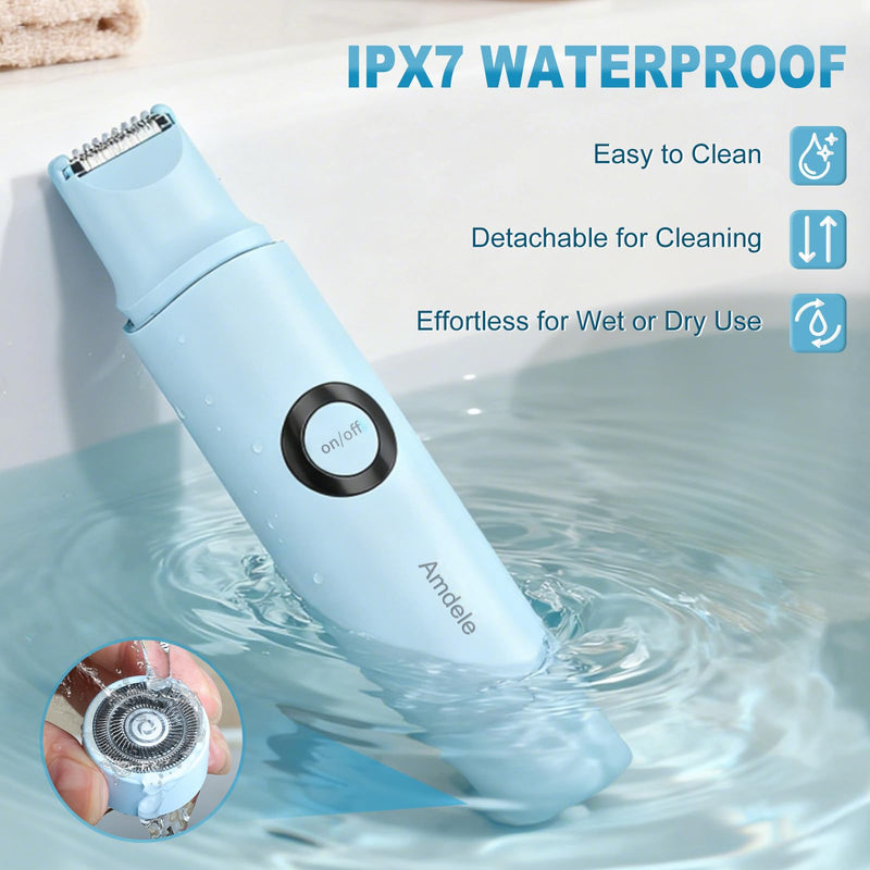 Bikini Trimmer for Women - 2 in 1 Electric Painless Razors for Women with Dual Heads, Waterproof Pubic Hair Groomer for Body Underarm Leg Face, Rechargeable Compact Travel Shaver