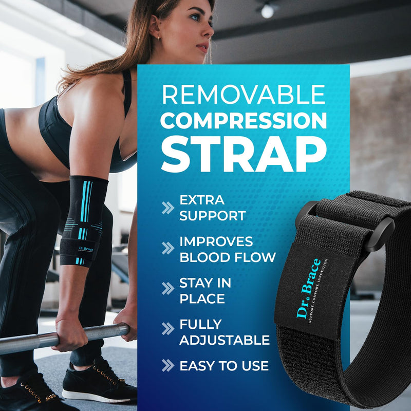 [Australia] - DR. BRACE® Elite Elbow Brace Support, Breathable Elbow Compression Sleeve with Gel Pad for Golfer's, Tennis Elbow & Tendonitis Treatment & Pain Relief 2024 (Black-Blue, Small) Black-Blue 