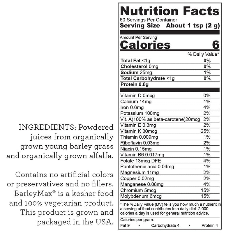 [Australia] - Hallelujah Diet Organic BarleyMax - Barley and Alfalfa Grass Juice Powder, Original, 4.2oz (30 Day Supply) 