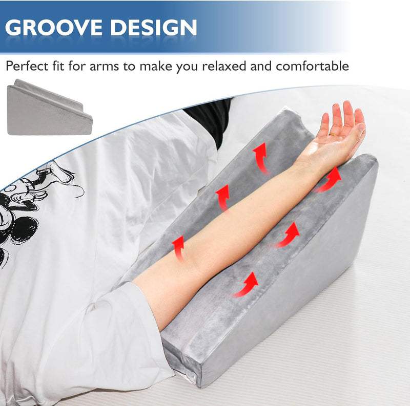 [Australia] - Arm Elevation Pillow, Arm Wedge Elevation Pillow Excellent, Ergonomic Elbow Support Pillow for Sleeping Arm Pads Elbow Pillow with Removable Pillow Case-Grey Grey 