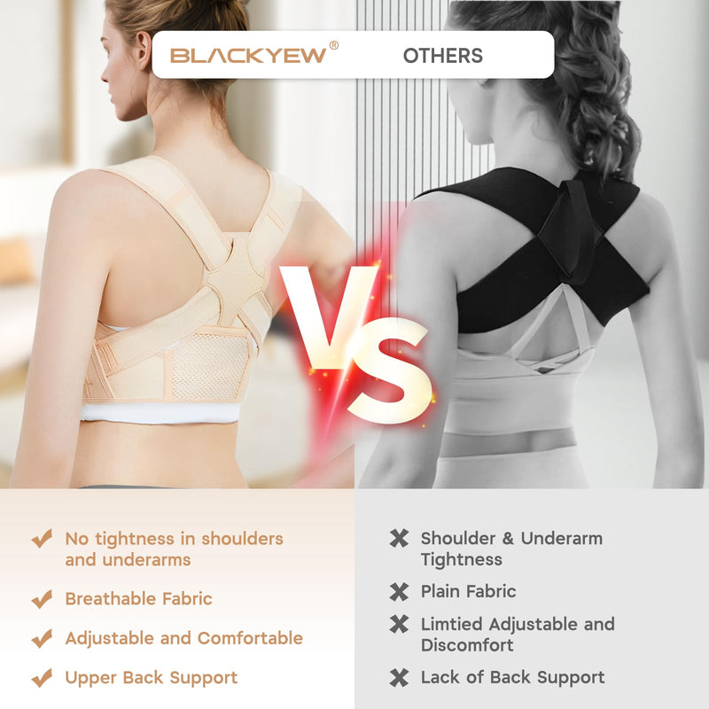 Back Brace Posture Corrector for Women and Men, Adjustable Upper Back Support with Shoulder Brace & Back Straightener, Relief for Clavicle, Neck & Shoulder Pain (Small, Beige) S