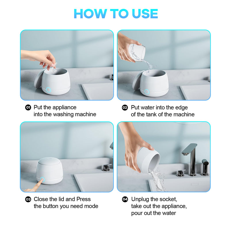 [Australia] - Ultrasonic Retainer Cleaner Machine Pro, Quickly Completes Denture Brushing and Bathing, Deep Cleaning, and Effectively Prevents Aligner Discoloration - White 