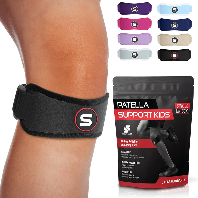 [Australia] - Sleeve Stars Swedish Brand Patellar Tendon Support Strap for Women & Men Effective Osgood Schlatter Knee Brace Youth & Kids Knee Brace with 3 Adjustable Length fits 7"-15" (Single/Black/Kids) Black 1 