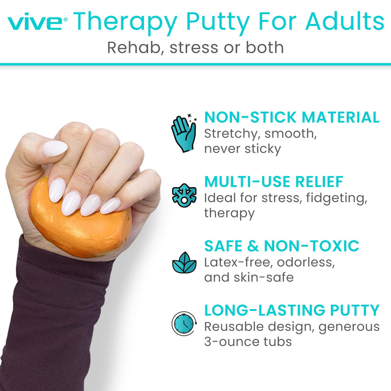 [Australia] - Vive Therapy Putty For Adults, For Hand Therapy (2 Pack) - Occupational Sensory Stress Relief Tools - for Physical Exercise, Finger Pain, Grip Strength, Rehab, Arthritis, Forearms, Fidgeting, Motor Skills X-Soft (Orange) 