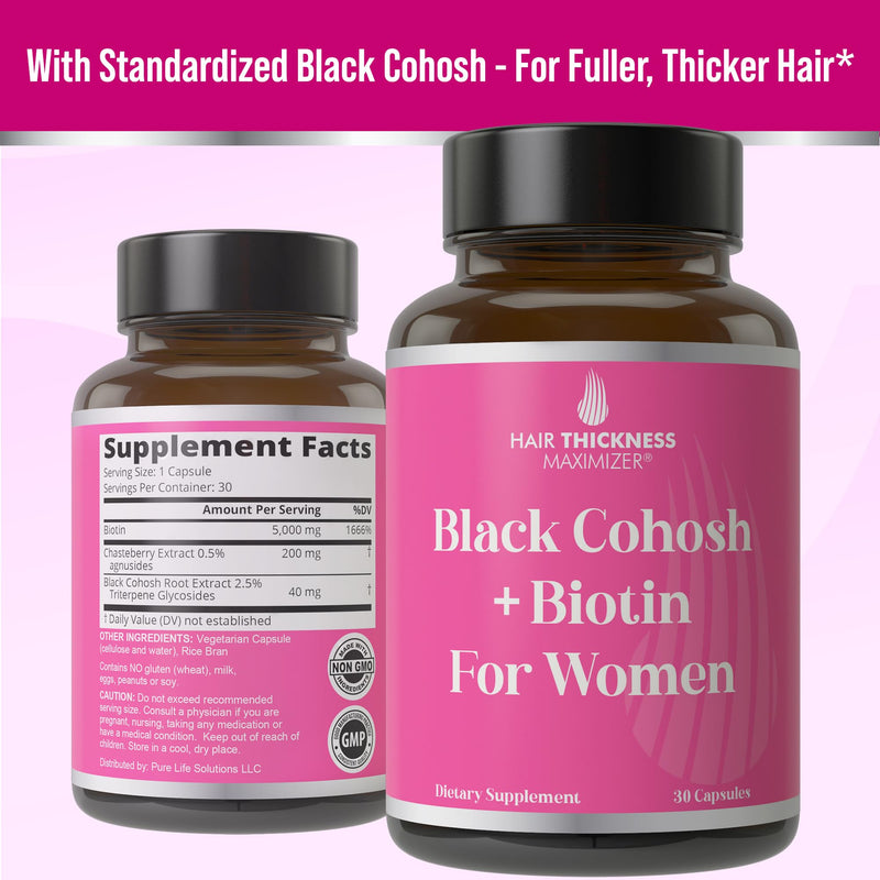 [Australia] - Black Cohosh + Biotin - Menopausal Hair Growth Supplement for Women. Menopause & Postmenopause Vitamins for Fuller Hair, Less Thinning, Hot Flashes. Black Cohosh, Biotin, & Chasteberry. Clean & Vegan 