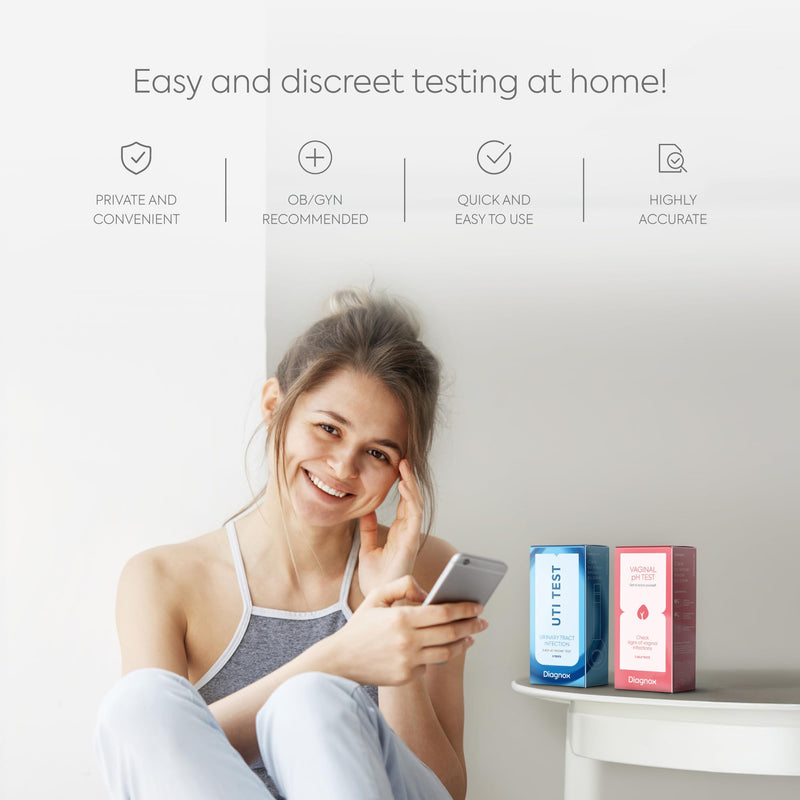 Diagnox UTI Test & Vaginal pH Test Bundle – Clinical Grade Accuracy – 3 UTI Test Strips & 3 Vaginal pH Test Strips for Women – UTI, BV, pH Balance and Yeast Infection Test Kit 1 Count (Pack of 6)