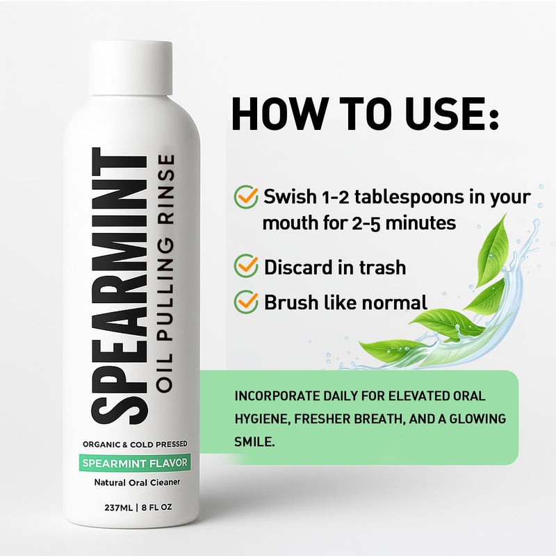 Spearmint Oil Pulling Rinse – with Organic Cold-Pressed Coconut Oil ＆ Mentha Haplocalyx Oil, Natural Mouthwash for Fresh Breath, Healthy Gums & Teeth Whitening, 8 fl oz (1)