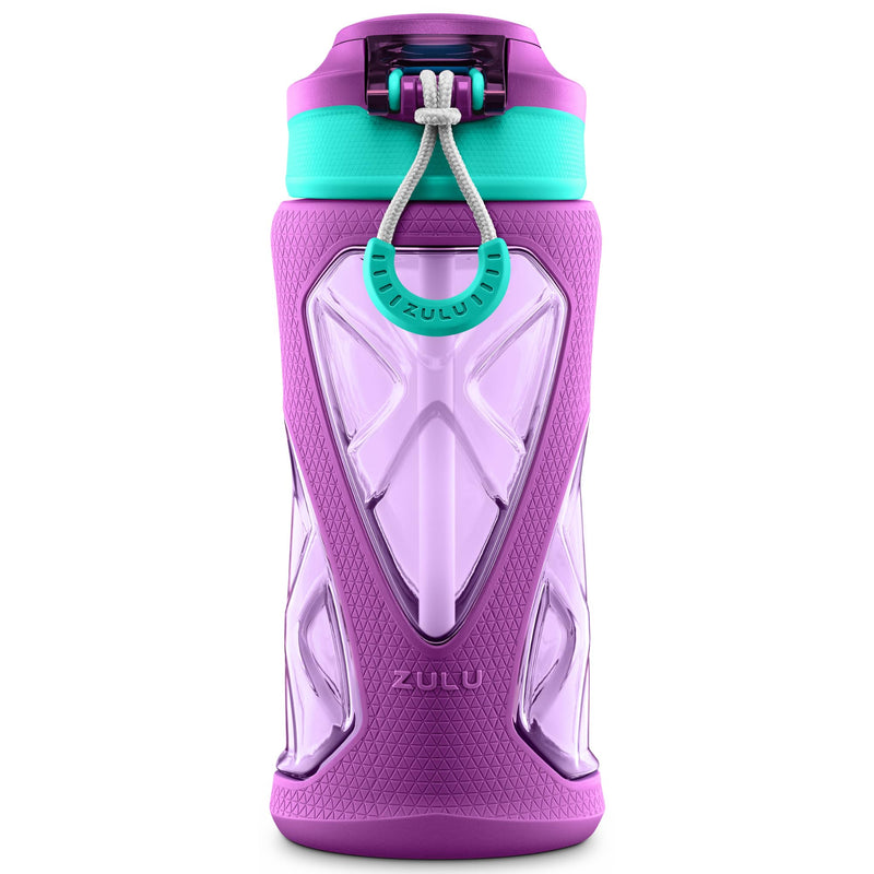 [Australia] - ZULU Torque 16oz Plastic Kids Water Bottle with Silicone Sleeve and Leak Purple Single 