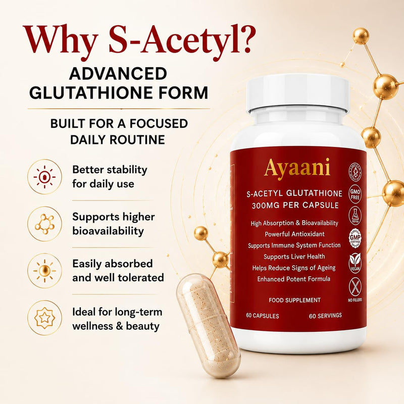 Liposomal S-Acetyl Glutathione Supplement 300mg | S-Acetyl L-Glutathione Capsules | High Absorption, Skin Brightening, Dark Spots, Liver Detox & Immune Support | Vegan | 60 Capsules