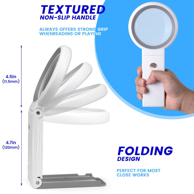 [Australia] - 30X 10X Magnifying Glass with Light and Stand, Foldable Handheld Magnifying Glass 18 LED Illuminated Lighted Magnifier for Macular Degeneration, Seniors Reading, Close Work, Coins, Jewelry White 