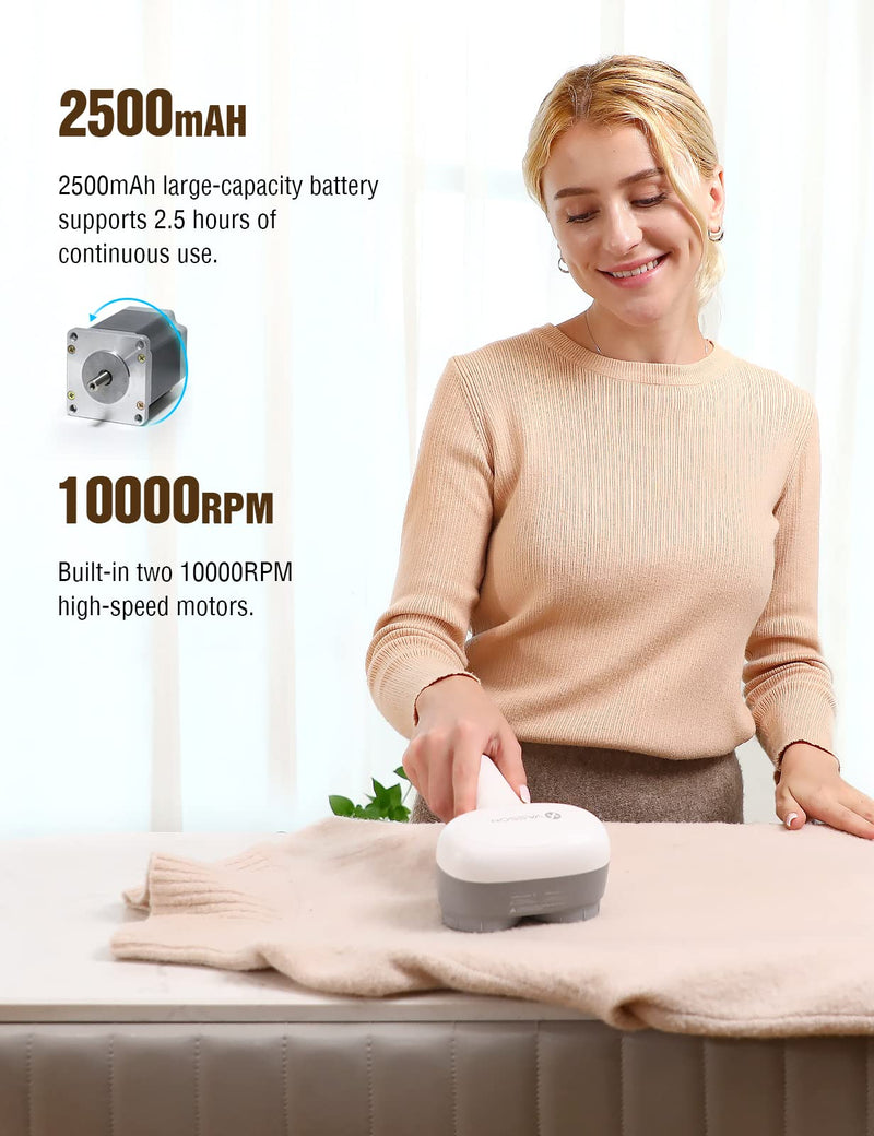[Australia] - VASSON Fabric Shaver, Electric Lint Remover, Rechargeable Lint Shaver, Sweater Shavers to Remove Pilling, Large Fuzz Remover for Clothes Couch Furniture (greyish white) Greyish White 