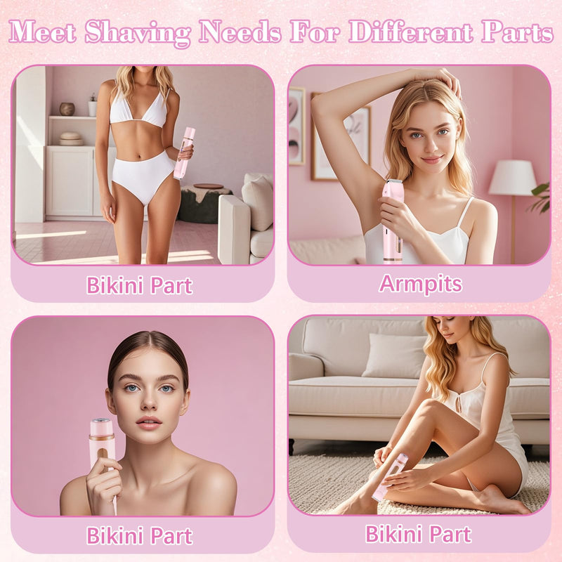 [Australia] - 2 in 1 Women Electric Shaver Dual Head Bikini Trimmer for Women, IPX7 Waterproof Wet & Dry Use Painless Electric Razors for Silk Skin, Bikini Underarm Leg Arm Body Face, Pink 