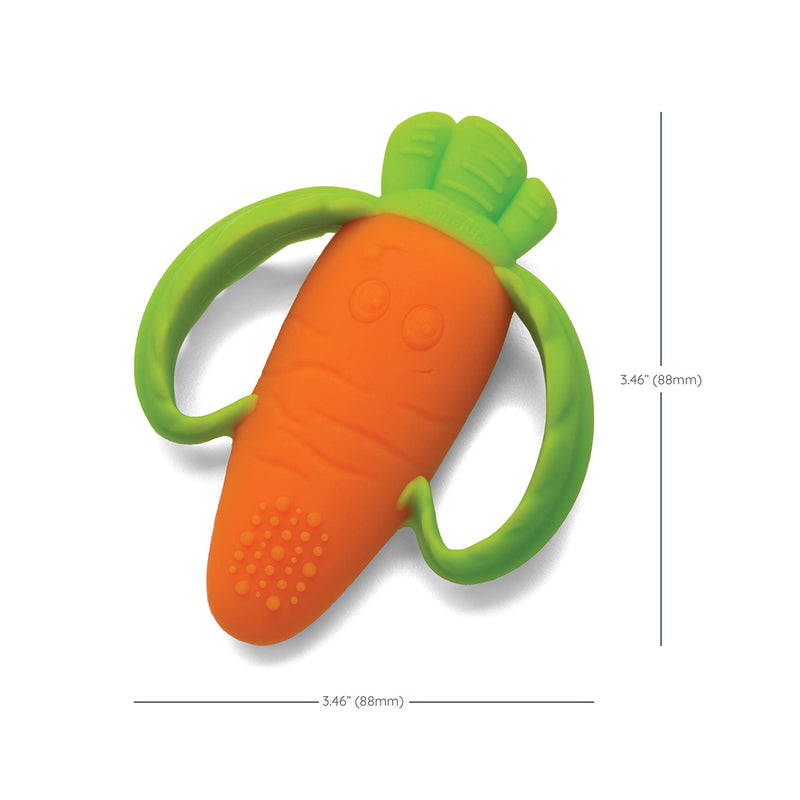 [Australia] - Infantino Lil' Nibbles Textured Silicone Baby Teether - Sensory Exploration and Teething Relief with Easy to Hold Handles, Orange Carrot, 0+ Months 