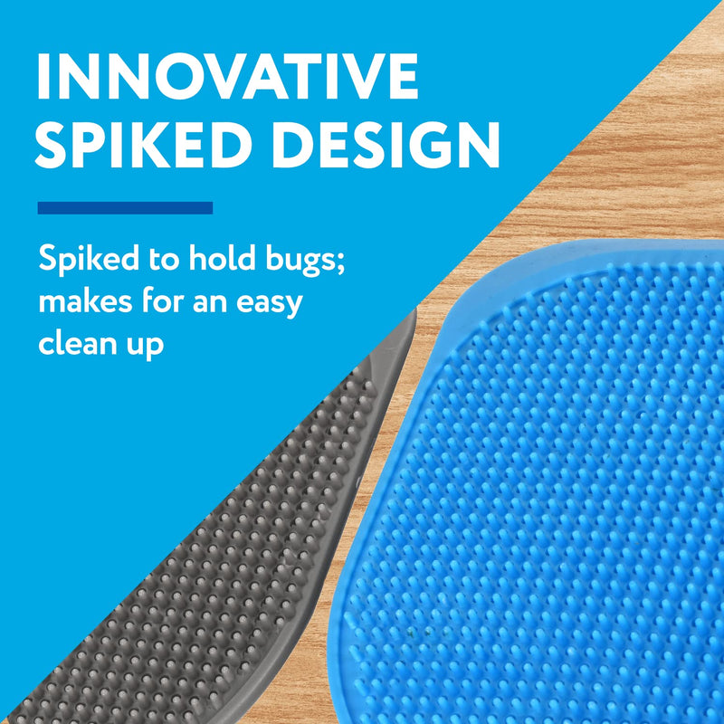 [Australia] - IMPRESA [4 Pack] Extra Large Spiky Fly Swatter for Indoors & Outdoors - Blue & Grey Plastic - Spiked Fly Swatters Multi Pack for Easy Bug Disposal - Bulk Pack - 5'' Smashing Surface 