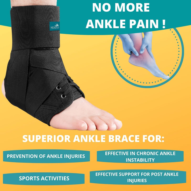 MEDIZED Ankle Brace, Lace Up Adjustable Support for Running, Basketball, Injury Recovery, Sprain! Ankle Support Wrap for Men, Women, and Children (Medium) Medium