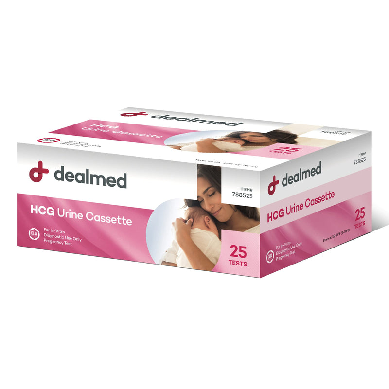 Dealmed Pregnancy Test and Table Paper Bundle | Includes (25 Tests) HCG Urine Cassette Pregnancy Test and (12 Rolls) 14.5" x 225' Smooth Exam Table Paper