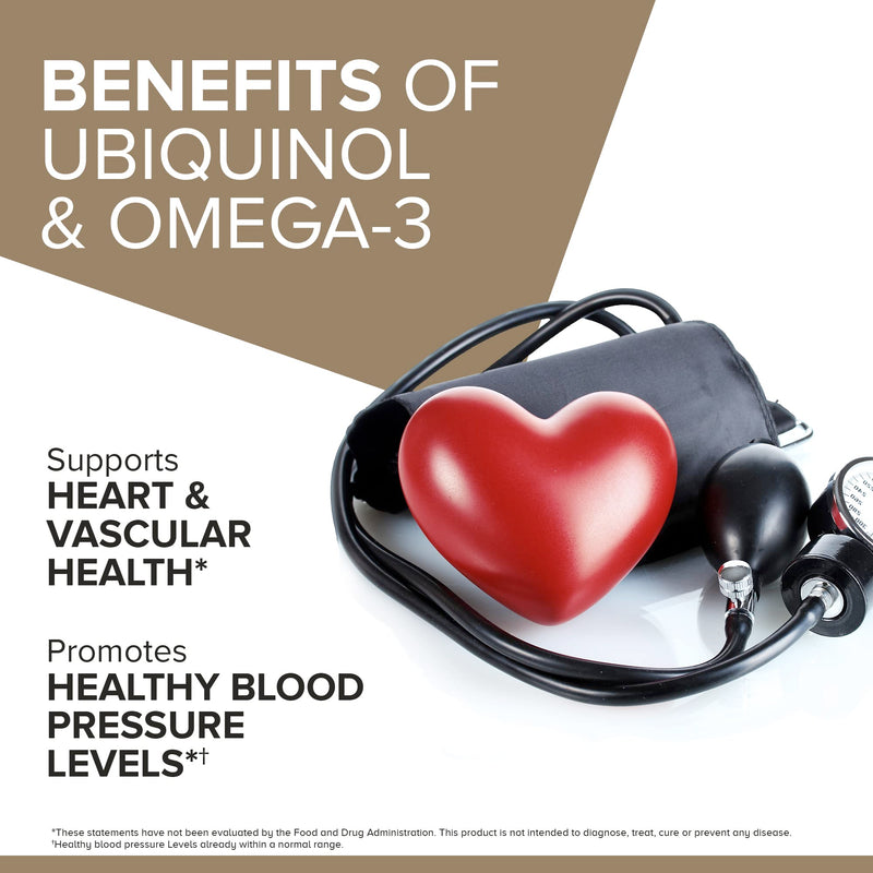 [Australia] - Qunol Plus Ubiquinol + Omega 3, Ubiquinol CoQ10 200mg with 250mg Omega-3 Fish Oil, Extra Strength, Antioxidant for Heart Health, Natural Supplement for Energy Production, (Bovine Version), 90 Count 