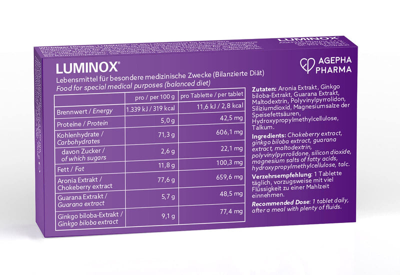 [Australia] - Luminox® AGEPHA 30 eye vitamins Improve night vision, eyes and eyesight with ginkgo, guarana, chokeberry, bilberry against poor eyesight and night blindness 