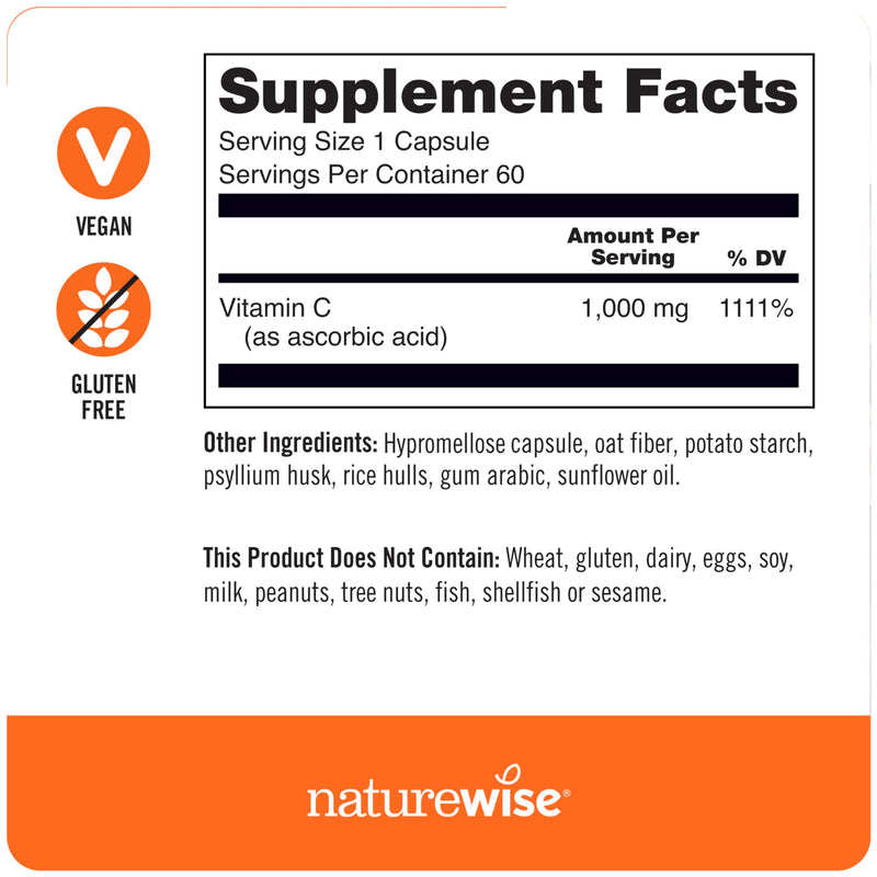NatureWise B Complex Vitamins with Folic Acid 60 Count + Extra Strength Vitamin C 1000mg Capsules 60 Count - Bundle for Immune, Energy Levels, Heart Health Support - Soy, Dairy, Gluten Free, Non-GMO