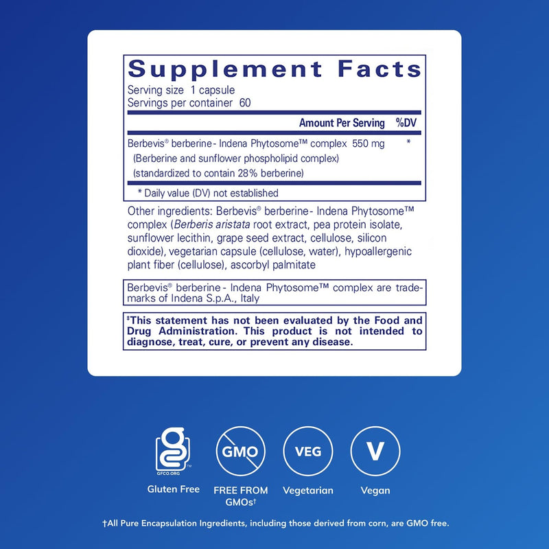 [Australia] - Pure Encapsulations Berberine UltraSorb - Enhanced Absorption Berberine Phytosome 550 mg - Supports Metabolic & Cardiometabolic Health* - 60 Capsules 