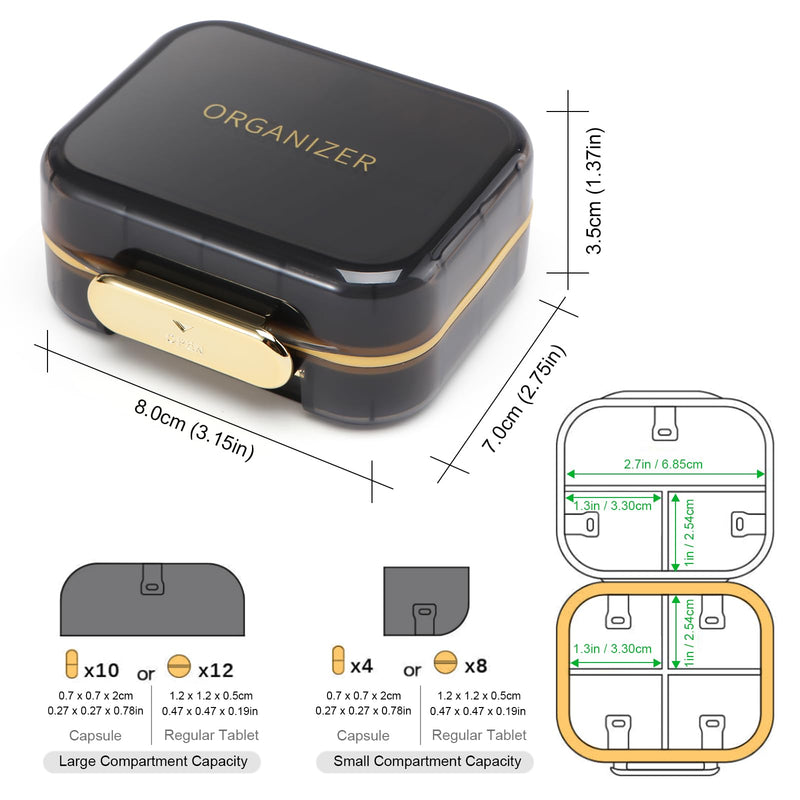 Toplive 7 Compartments Portable Pill Organizer Travel Medicine Pill Organizer, Moisture Proof Small Pill Case Pocket Pill Holder Daily Pill Container Box for Fish Oil Vitamins, Black
