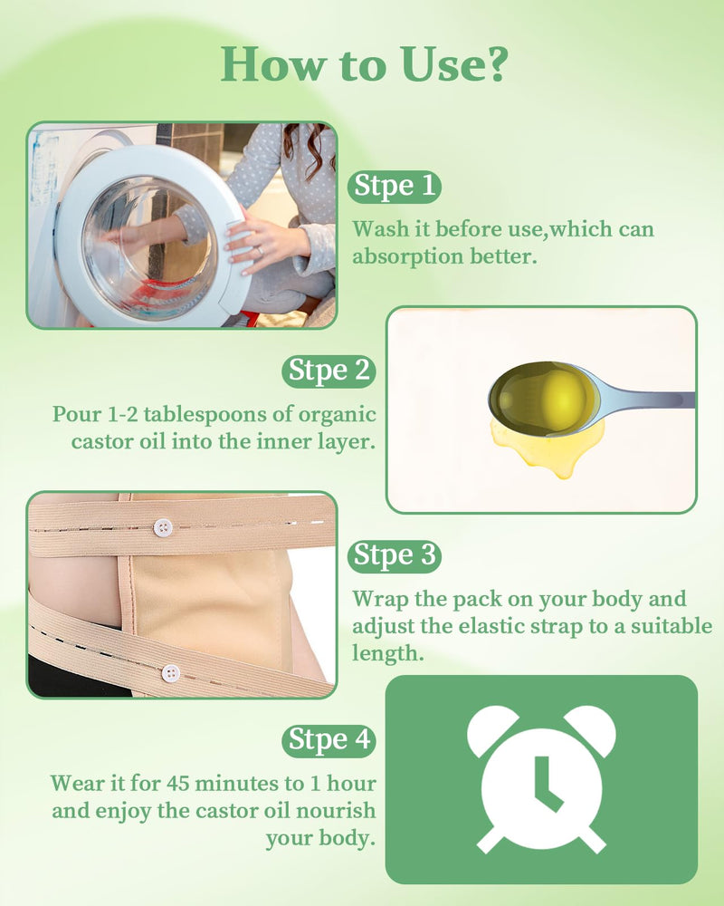 [Australia] - Castor Oil Pack Wrap, 9 Pcs Reusable Organic Castor Oil Pack Kit for Neck Chest Waist Back Knee and Feet, Adjustable Elastic Straps Castor Oil Compress Pads, Machine Washable Anti Oil Leak A-khaki 