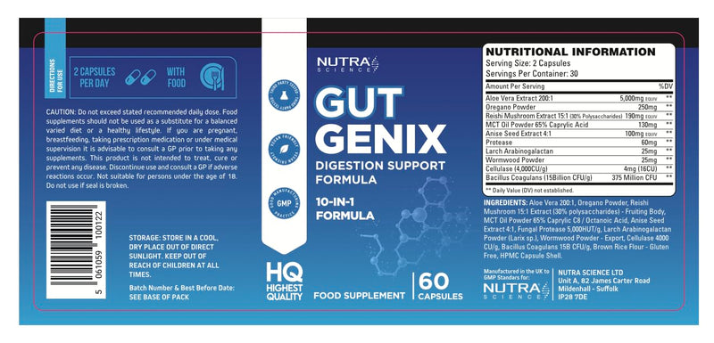 GutGenix – Advanced Gut Health Supplement with Prebiotics, Probiotics & Digestive Enzymes – Gut Repair & Digestive Support – 60 Vegan Capsules