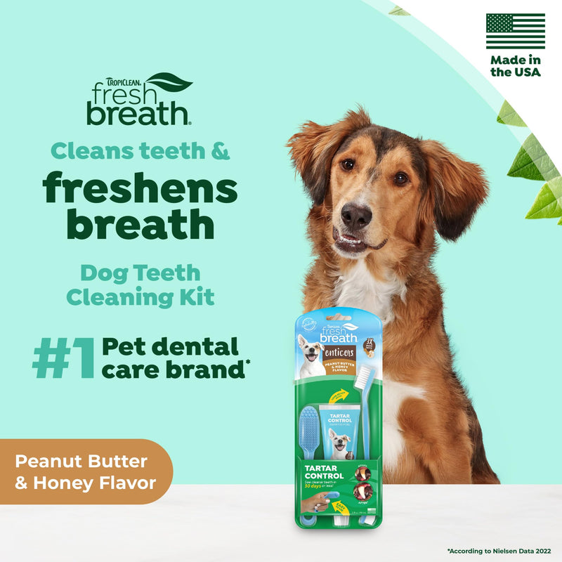 [Australia] - TropiClean Fresh Breath Oral Care Kit - Soft Bristle Finger Toothbrush - Dog Tooth Brushing Kit - Peanut Butter and Honey Flavor Dog Toothpaste 