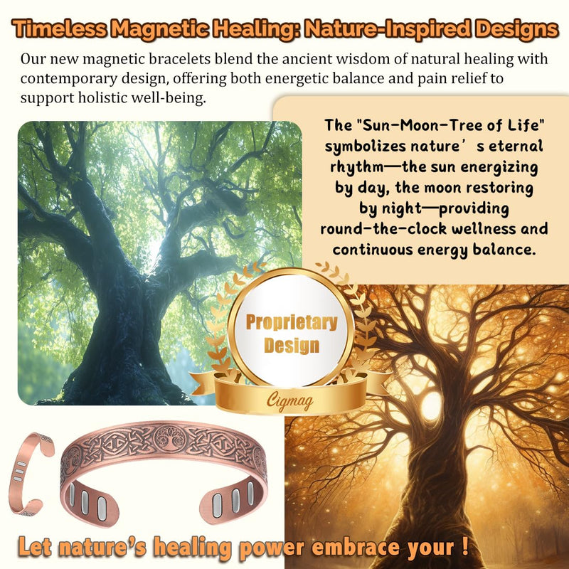 [Australia] - Copper Magnetic Bracelet for Men, with Powerful 9X 5000 Gauss Magnets, Adjustable Solid Pure Copper Celtic Sun Moon Life Tree 