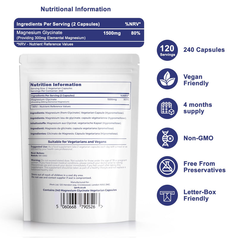 Magnesium Glycinate Capsules Provide 300 mg of Pure Elemental Magnesium Per Serving 240 Vegan Caps | Magnesium Supplement Non GMO, Dairy & Gluten Free 240 count (Pack of 1)