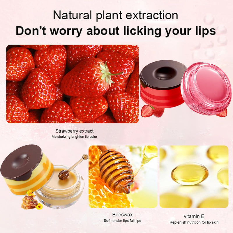 Lip Balm, Vitamin E Moisturizing Propolis Sleeping Mask, Effective Reduces Lines, Prevention of Dry and Cracked Lips Nourishing Dry Lip Care (2 Packs Strawberry & 2 Packs Honey, 1.9Oz) 2 Packs Strawberry & 2 Packs Honey 2.1 Ounce (Pack of 1)