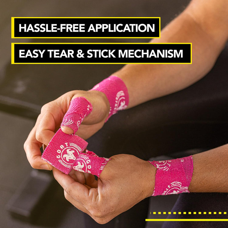 Goat Tape Super Stretchy Thumb Tape - Weightlifting Hook Grip Tape & WOD Tape for Cross Training, Gym Workout Tape, Athletic Finger Wrap - Flexes with Every Move, 2 Black 2 Yellow Rolls