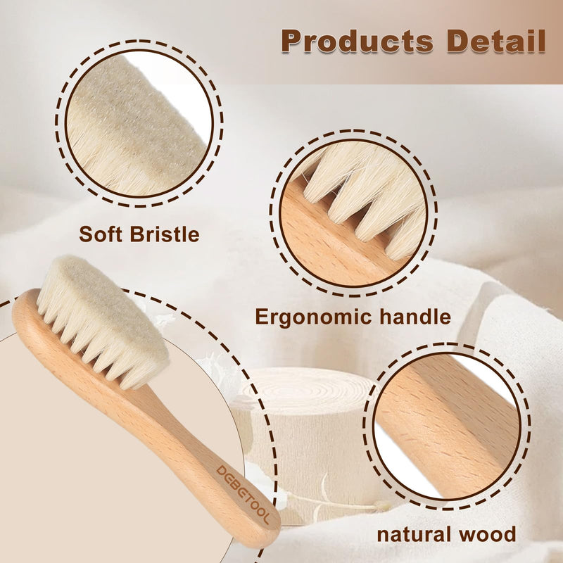 Baby Hair Brush - 2 piece Baby Hair Brush With Premium Goat Bristle, Natural Wooden Baby Hair Brush for Newborns & Toddlers, Ideal For Cradle Cap