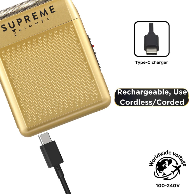 Supreme Trimmer Solo Single Foil Shaver for Pocket | 150 Min Runtime Cordless use, Powerful USB-C Mini Travel Razor for Professional & Home use | STF101 Gold
