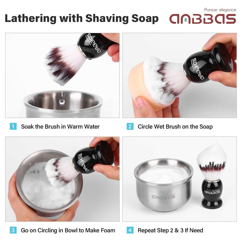 [Australia] - Anbbas Synthetic Badger Shaving Brush,Stainless Steel Shaving Razor and Brush Stand and Lathering Foam Bowl,3.5 oz Natural Shaving Soap Puck Refill for Men Nylon-Upgrade 