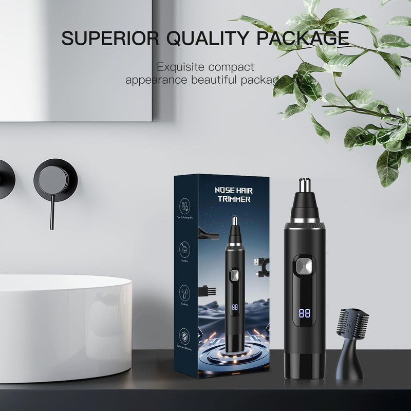 LED Display Ear and Nose Hair Trimmer Clipper for Men Women,2025 Rechargeable 2 in 1 Professional Painless Eyebrow & Facial Hair Trimmer with Powerful Motor and Dual-Edge Blades Easy Cleansing