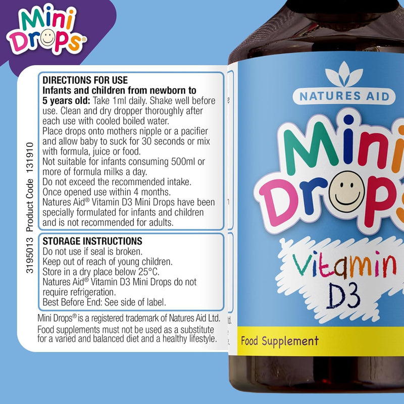 Natures Aid Vitamin D3 Drops, Bone Health, Immune Health, Infants and Children, Sugar Free, 50 ml (Pack of 6)