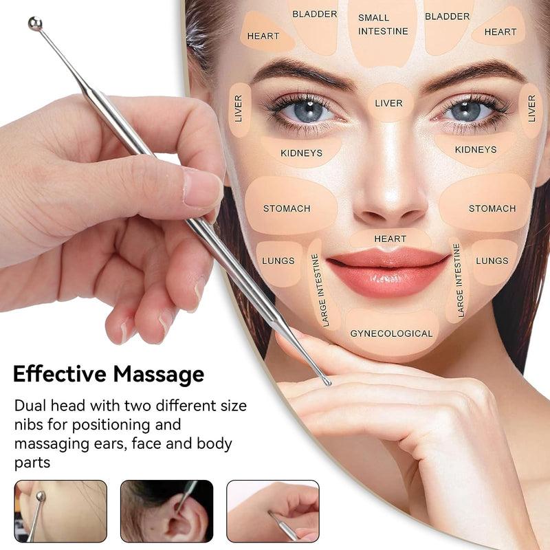 [Australia] - Agatige Dual Head Facial Reflexology Tools, Stainless Steel Face Acupressure Pen Portable Ear Acupuncture Body Point Probe Massage Tool for Deep Tissue(15cm) 15cm 