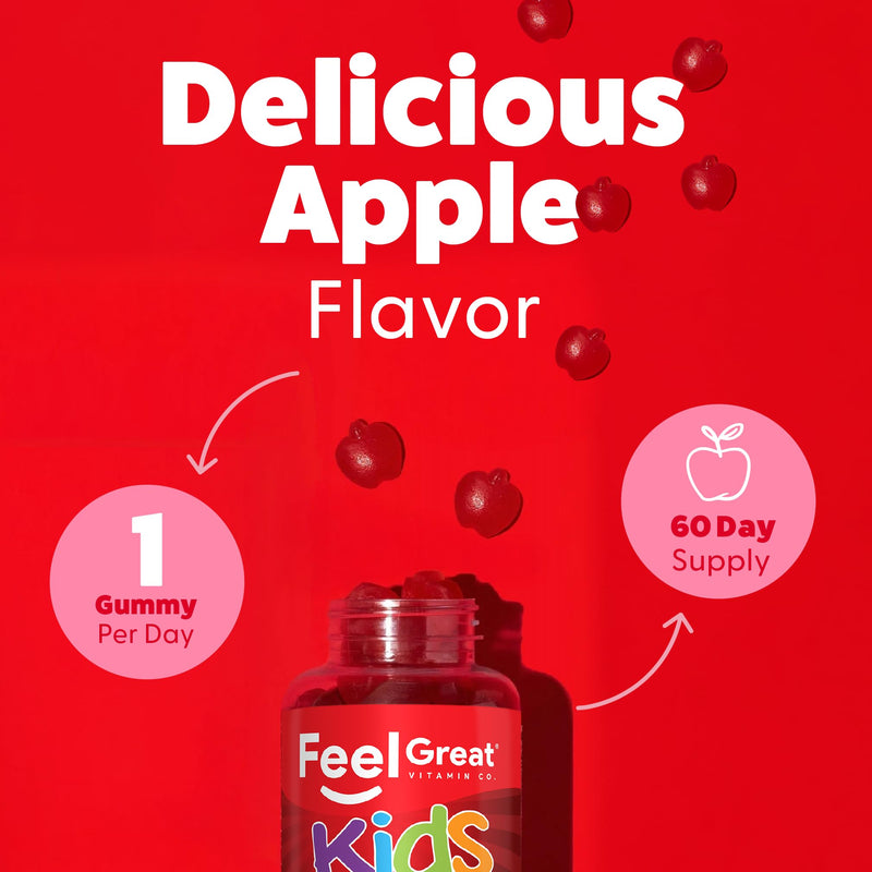 Feel Great Apple Cider Vinegar Gummies for Kids | Rich in Digestive Enzymes & Natural Antioxidants for Gut Health | Vegan Gummy Supports Healthy Nutrient Absorption | 60 Day Supply
