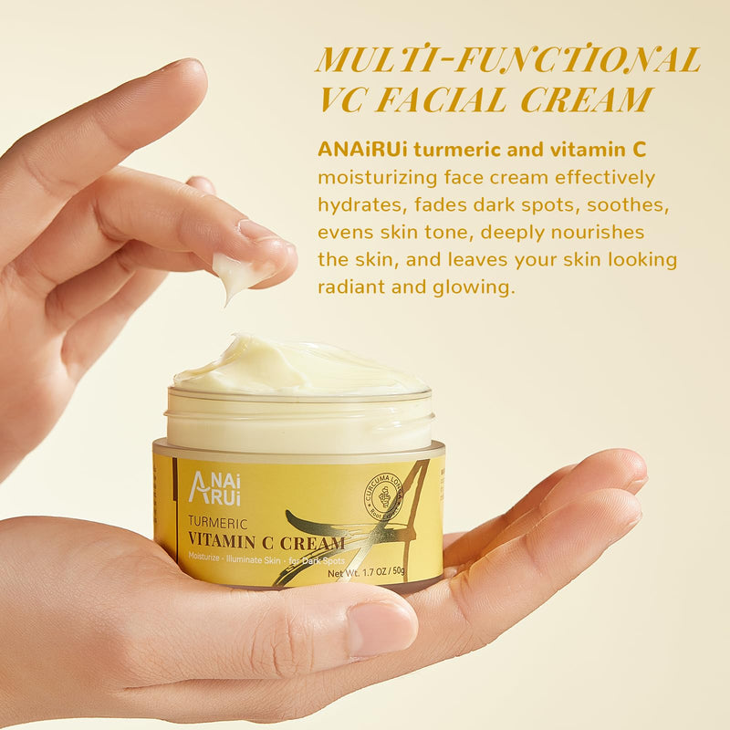 ANAI RUI Vitamin C Face Moisturizer with Turmeric, 1.7 OZ | Anti-Aging Facial Cream for Dull, Dry Skin, Reduces Wrinkles, Evens Skin Tone, Hydrating & Nourishing